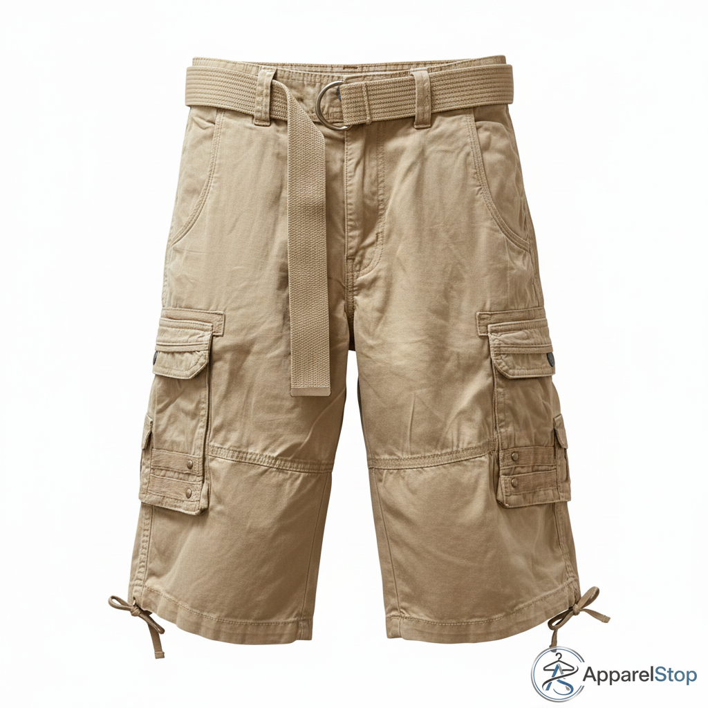 Men's Tactical Cargo Shorts with Included Belt - 8-Pocket Design, Below-the-Knee Length